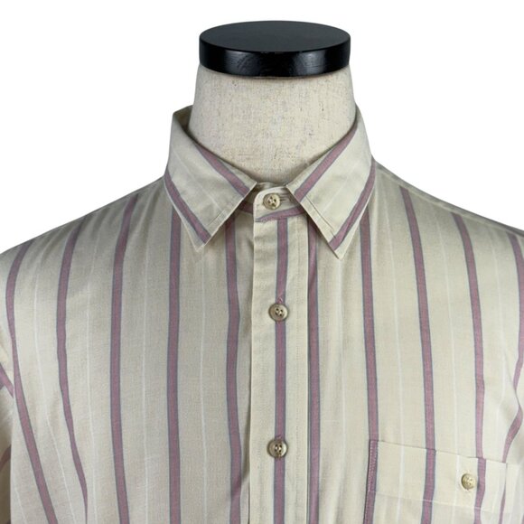 Evan Picone Vintage 80's Short Sleeve Striped Button Down Shirt Mens XL White - Picture 9 of 9